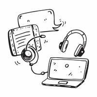 Headset and Laptop with Remote Work Text concept as A headset and laptop with Remote Work text on a white background representing communication and work tools in remote work Camer pure Set 4 vector