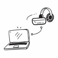 Headset and Laptop with Remote Work Text concept as A headset and laptop with Remote Work text on a white background representing communication and work tools in remote work Camer pure Set 2 vector