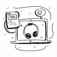 Headset and laptop with Virtual Meetings text in a border frame with copy space concept as Camera movement Zoom into the headset and laptop with text Scene Clean and professional pure Set 2 vector