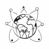 Holographic Family and Globe with Glowing Lines concept as A glossy holographic image of a family holding hands around a globe with glowing lines connecting them symbolizing global pure vector