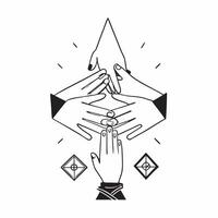 Holographic Family Hands with Glowing Unity Symbol concept as A dynamic copy space photo featuring holographic hands of an interracial family with a glowing unity symbol representi pure vector
