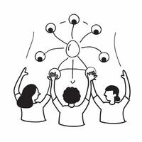 Holographic Family Puzzle with Glowing Connections concept as A creative copy space photo featuring a holographic puzzle with diverse family members connected by glowing lines symb pure vector