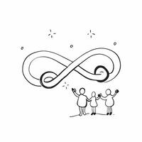 Holographic Family with Glowing Infinity Symbol concept as A holographic image of a family standing beneath a glowing infinity symbol representing endless love and diversity isolat pure vector