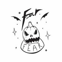 Holographic Jack o Lantern and Bats with Fear Text concept as A vibrant glowing holographic jack o lantern and bats with the word Fear in a bold spooky font The design is isolated pure vector