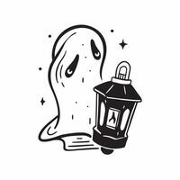 Holographic Ghost and Lantern with Haunt Text concept as A vibrant glowing holographic ghost and lantern with the word Haunt in a spooky ghostly font The design is isolated on a w pure vector