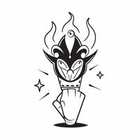 Holographic Ravana Head and Fire with Destruction Text concept as A powerful photo featuring a glowing holographic Ravana head with flames symbolizing the destruction of evil in Du pure vector