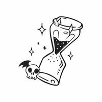 Holographic Skeleton and Hourglass with Time Text concept as A vibrant glowing holographic skeleton and hourglass with the word Time in a bold eerie font The design is isolated on pure vector