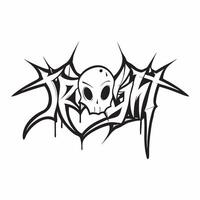 Holographic Spider Web and Skull with Fright Text concept as A vibrant glowing holographic spider web and skull with the word Fright in a bold eerie font The design is isolated on pure vector