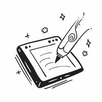 Holographic Tablet with Stylus concept as A modern tablet with a glowing holographic stylus hovering above symbolizing digital note taking in online education with copy space on a pure vector