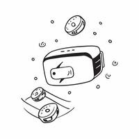 Holographic VR headset with floating elements concept as A VR headset with floating holographic elements glowing softly with ambient light isolated on a clean white background in pure vector