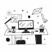 Home Office Desk with Glossy Digital Art Background concept as A photo featuring a home office desk with a glossy digital art background The image focuses on the desk setup highli pure vector