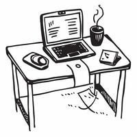 Home Office Desk with Glossy Finish concept as A photo of a modern home office desk with a glossy finish featuring a sleek laptop a cup of coffee and a notepad The camera angle is pure vector
