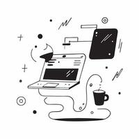 Home Office Setup with Glossy Abstract Digital Art concept as A photo depicting a home office setup with a glossy finish and an abstract digital art background The image highlight pure Set 3 vector