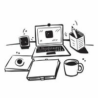 Home Office Desk with Glossy Finish concept as A photo of a modern home office desk with a glossy finish featuring a sleek laptop a cup of coffee and a notepad The camera angle is pure Set 4 vector