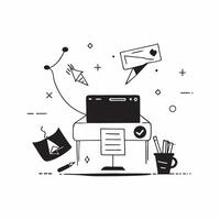 Home Office Setup with Glowing Abstract Digital Art Elements concept as A photo featuring a home office setup with glowing abstract digital art elements The image is centered arou pure Set 7 vector