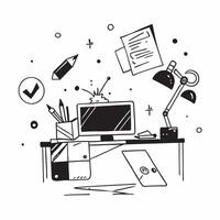 Home Office Setup with Glowing Abstract Digital Art Elements concept as A photo featuring a home office setup with glowing abstract digital art elements The image is centered arou pure vector