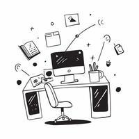 Home Office Setup with Glowing Abstract Digital Art Elements concept as A photo featuring a home office setup with glowing abstract digital art elements The image is centered arou pure Set 3 vector