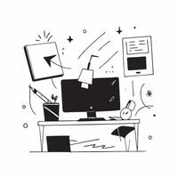Home Office Setup with Glowing Abstract Digital Art Elements concept as A photo featuring a home office setup with glowing abstract digital art elements The image is centered arou pure Set 5 vector