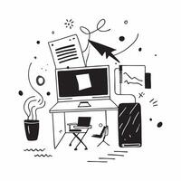 Home Office Setup with Glowing Abstract Digital Art Elements concept as A photo featuring a home office setup with glowing abstract digital art elements The image is centered arou pure Set 2 vector