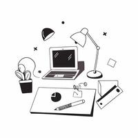 Home Office with Abstract Digital Art and Glowing Accessories concept as A photo featuring a home office setup with abstract digital art and glowing accessories such as a desk lamp pure Set 2 vector
