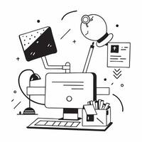 Home Office with Abstract Digital Art and Glowing Accessories concept as A photo featuring a home office setup with abstract digital art and glowing accessories such as a desk lamp pure vector
