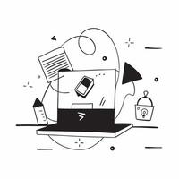 Home office with abstract glowing holographic elements and laptop concept as Camera movement Zoom into the laptop with holographic elements Scene Glossy abstract digital art with pure vector