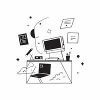 Home Office Setup with Glowing Abstract Digital Art Elements concept as A photo featuring a home office setup with glowing abstract digital art elements The image is centered arou pure Set 4 vector