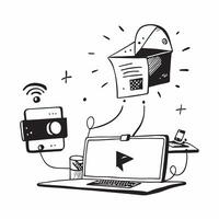 Home office with abstract glowing holographic elements and laptop concept as Camera movement Zoom into the laptop with holographic elements Scene Glossy abstract digital art with pure Set 2 vector