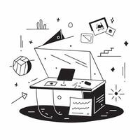 Home office with abstract holographic calendar and vibrant desk setup concept as Camera movement Zoom into the holographic calendar on the desk Scene Glossy abstract digital art w pure Set 2 vector