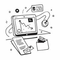 Home office with abstract holographic finance dashboard on a tablet concept as Camera movement Pan across the tablet screen with a holographic finance dashboard Scene Glossy abstr pure Set 2 vector