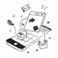 Home office with abstract holographic notifications on a mobile phone concept as Camera movement Zoom into the mobile phone with holographic notifications Scene Glossy abstract di pure Set 2 vector