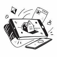 Home office with abstract holographic news app on a tablet concept as Camera movement Pan across the tablet screen with a holographic news app Scene Glossy abstract digital art wi pure Set 2 vector