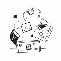 Home office with abstract holographic project management tools concept as Camera movement Pan across the screen with holographic project management tools Scene Glossy abstract dig pure vector