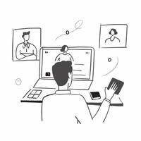HR manager conducting a virtual interview in a glossy flexible workspace concept as Camera movement Pan across the HR manager screen during the interview Scene A professional and pure vector