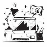 Home Office with Glossy Digital Art Elements concept as A photo depicting a home office setup with glossy digital art elements such as a computer monitor and a desk lamp The image pure Set 4 vector