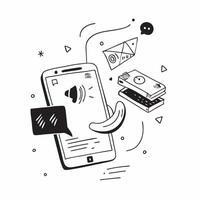 Home office with abstract holographic social media feed on a mobile phone concept as Camera movement Zoom into the mobile phone screen with a holographic social media feed Scene G pure Set 2 vector