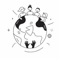 Interracial Family Globe with Global Text concept as An isolated of a globe with diverse family members surrounding it and the word Global in a modern bold font This design pure Set 2 vector