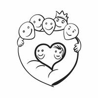 Interracial Family Heart with Compassion Text concept as An isolated of a heart symbol with diverse family members and the word Compassion in a soft inviting font This imag pure vector