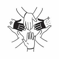 Interracial Family Hands with Unity Text concept as An isolated showing diverse family hands reaching towards each other with the word Unity in a bold modern font beneath T pure vector