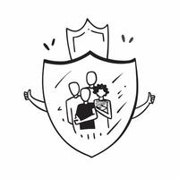Interracial Family Shield with Security Text concept as An isolated of a shield with diverse family members and the word Security in a strong modern font This design symbol pure vector