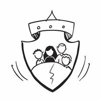 Interracial Family Shield with Protection Text concept as A sleek isolated of a shield with diverse family members and the word Protection in a bold secure font This image pure Set 2 vector