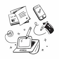 Isolated Online Course Icon Set concept as A set of isolated icons representing various online course elements including a laptop tablet and smartphone The icons are set on pure vector