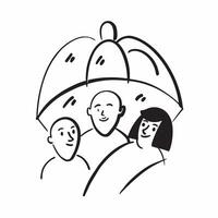 Interracial Family Umbrella with Safety Text concept as An isolated of an umbrella with diverse family members and the word Safety in a strong reliable font This design rep pure vector
