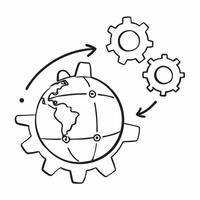 Isolated of a globe and gears with the word Global concept as A illustration of a globe surrounded by gears with the word Global prominently displayed Isolated on a pure vector