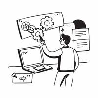 IT specialist troubleshooting in a glossy flexible workspace concept as Camera movement Zoom into the IT specialist screen as they troubleshoot a technical issue Scene A high tech pure Set 2 vector