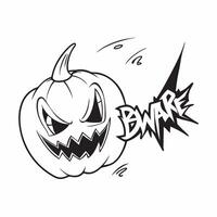 Jack o Lantern and Spider with Beware Text concept as An isolated featuring a glowing jack o lantern with a spider crawling beside it and the word Beware in a bold scary fon pure vector