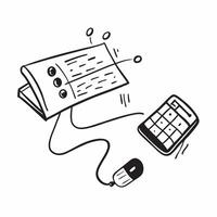 Keyboard and Mouse with Remote Work Text concept as A keyboard and mouse with Remote Work text on a white background showcasing the basic tools for remote work Camera captures a c pure Set 3 vector