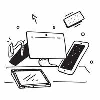 Keyboard and tablet with Work Efficiently text isolated on white background concept as Camera movement Focus on the keyboard and tablet emphasizing efficiency tools Scene Sleek an pure Set 2 vector
