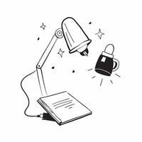 Lamp and Notebook with Remote Work Text concept as A lamp and notebook with Remote Work text on a white background emphasizing the need for good lighting and planning in remote wor pure Set 2 vector