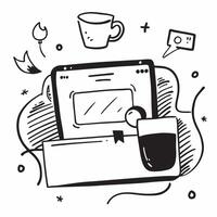 Laptop and coffee cup with Remote Work text in a border frame with copy space concept as Camera movement Pan across the laptop and coffee cup focusing on the text Scene Modern and pure Set 2 vector